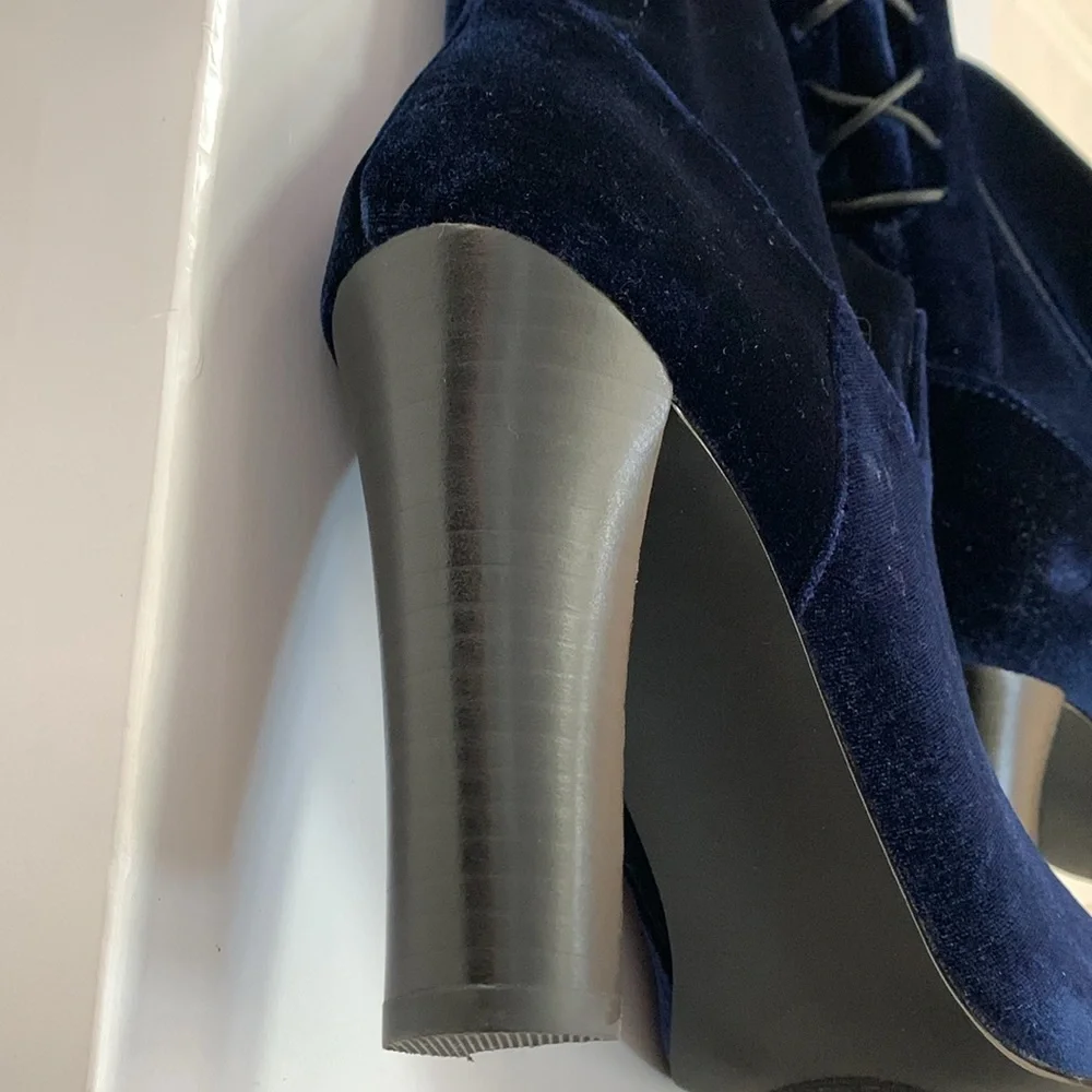 Steve Madden Over the Knee Corset Style Royal Blue Velvet High Heel Boots